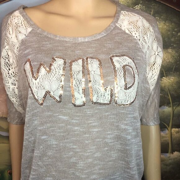 Love ❤️ Juniors Sweater S/S XL Tan and White Lace - Picture 3 of 7